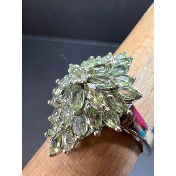 NEW Green apatite floral spray ring in rhodium over sterling silver size 7 - Picture 14 of 16